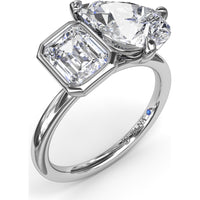Toi et Moi Engagement Ring Setting with Emerald Bezel and Pear Prong Diamond Mounting - Center Stones Sold Separately by Fana