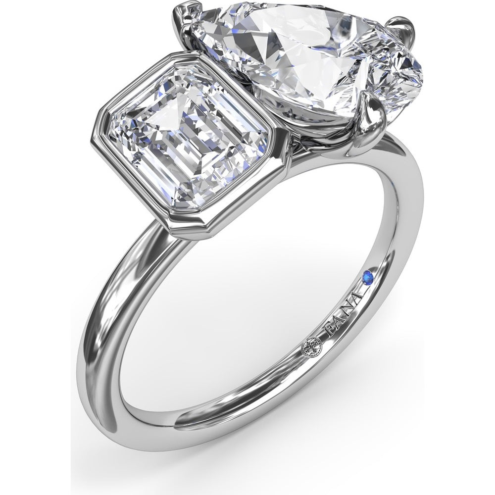 Toi et Moi Engagement Ring Setting with Emerald Bezel and Pear Prong Diamond Mounting - Center Stones Sold Separately by Fana