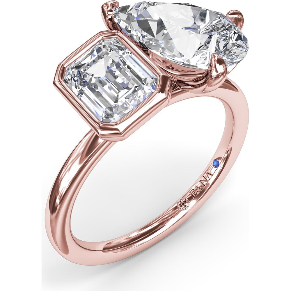 Toi et Moi Engagement Ring Setting with Emerald Bezel and Pear Prong Diamond Mounting - Center Stones Sold Separately by Fana
