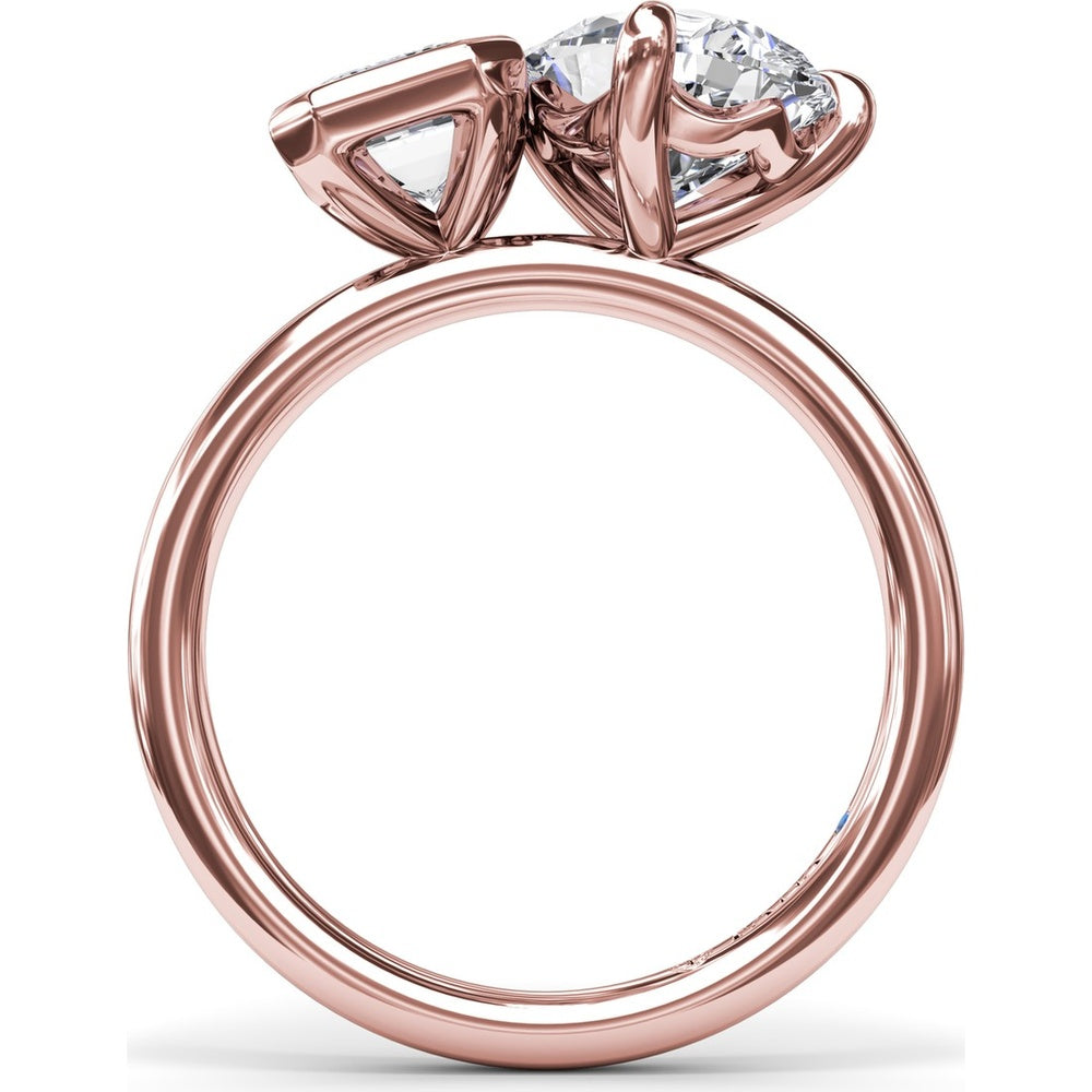 Toi et Moi Engagement Ring Setting with Emerald Bezel and Pear Prong Diamond Mounting - Center Stones Sold Separately by Fana