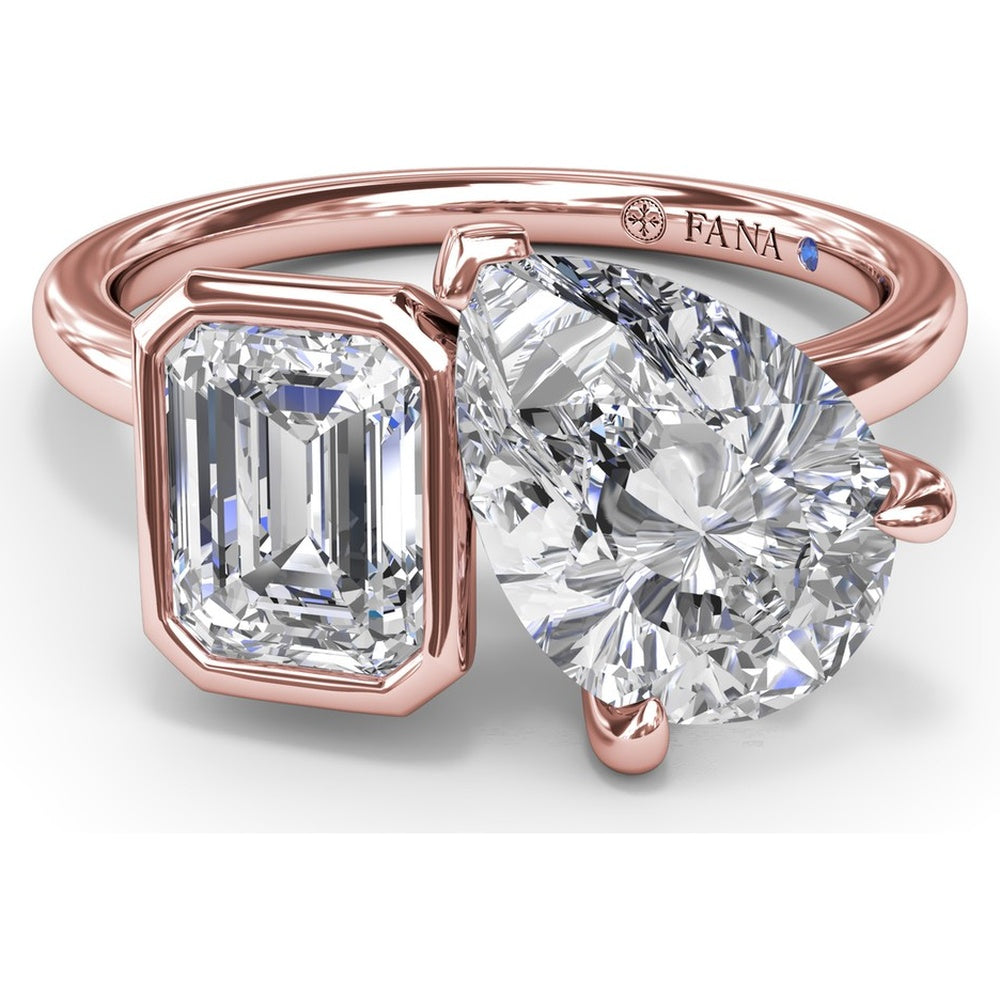 Toi et Moi Engagement Ring Setting with Emerald Bezel and Pear Prong Diamond Mounting - Center Stones Sold Separately by Fana