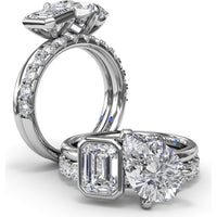 Toi et Moi Engagement Ring Setting with Emerald Bezel and Pear Prong Diamond Mounting - Center Stones Sold Separately by Fana