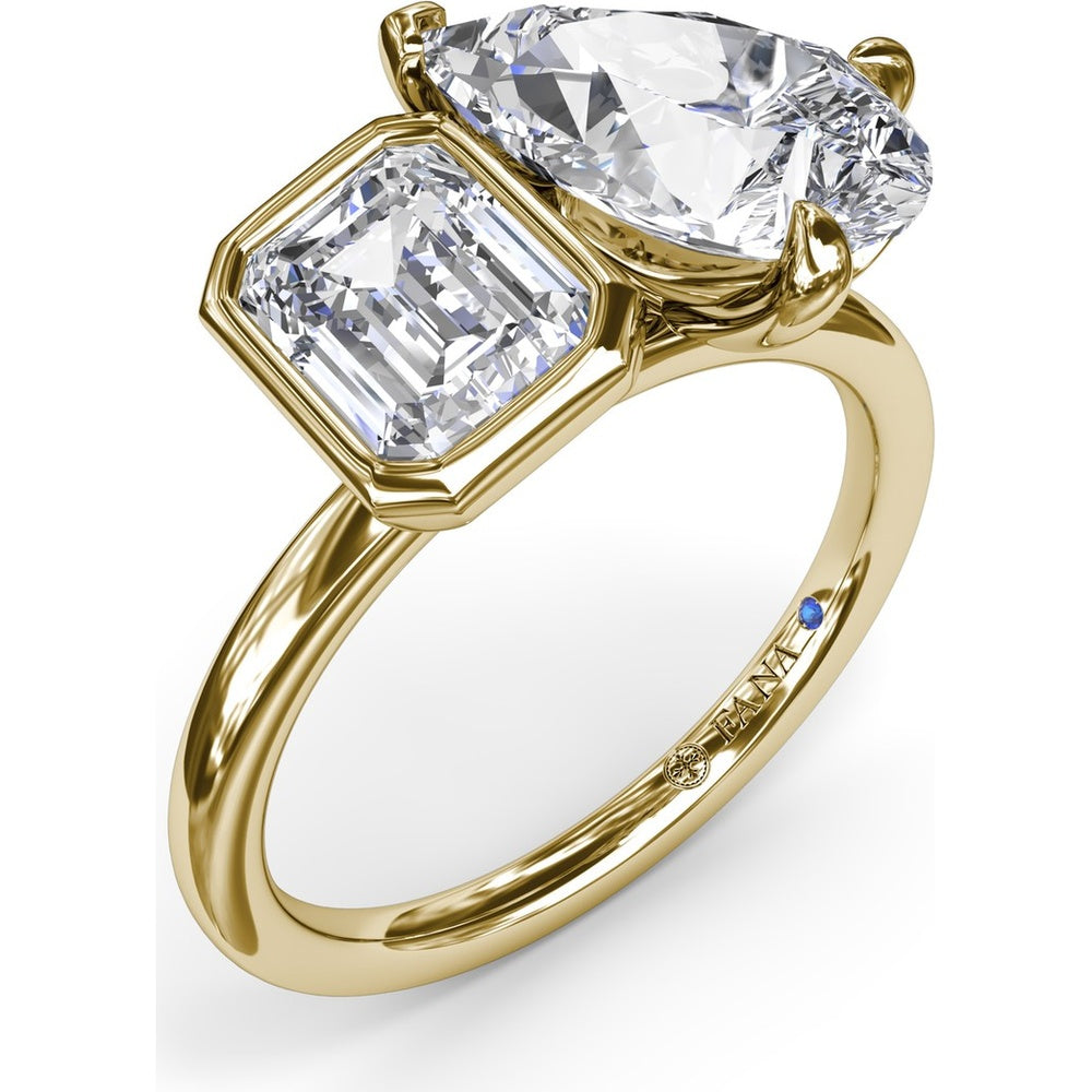 Toi et Moi Engagement Ring Setting with Emerald Bezel and Pear Prong Diamond Mounting - Center Stones Sold Separately by Fana