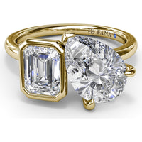 Toi et Moi Engagement Ring Setting with Emerald Bezel and Pear Prong Diamond Mounting - Center Stones Sold Separately by Fana