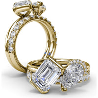 Toi et Moi Engagement Ring Setting with Half-Bezel Emerald Cut and Pear Shape Diamonds - Center Stones Sold Separately by Fana