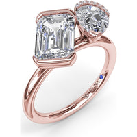 Toi et Moi Engagement Ring Setting with Half-Bezel Emerald Cut and Pear Shape Diamonds - Center Stones Sold Separately by Fana