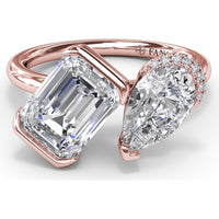 Toi et Moi Engagement Ring Setting with Half-Bezel Emerald Cut and Pear Shape Diamonds - Center Stones Sold Separately by Fana