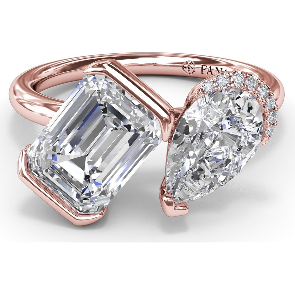 Toi et Moi Engagement Ring Setting with Half-Bezel Emerald Cut and Pear Shape Diamonds - Center Stones Sold Separately by Fana