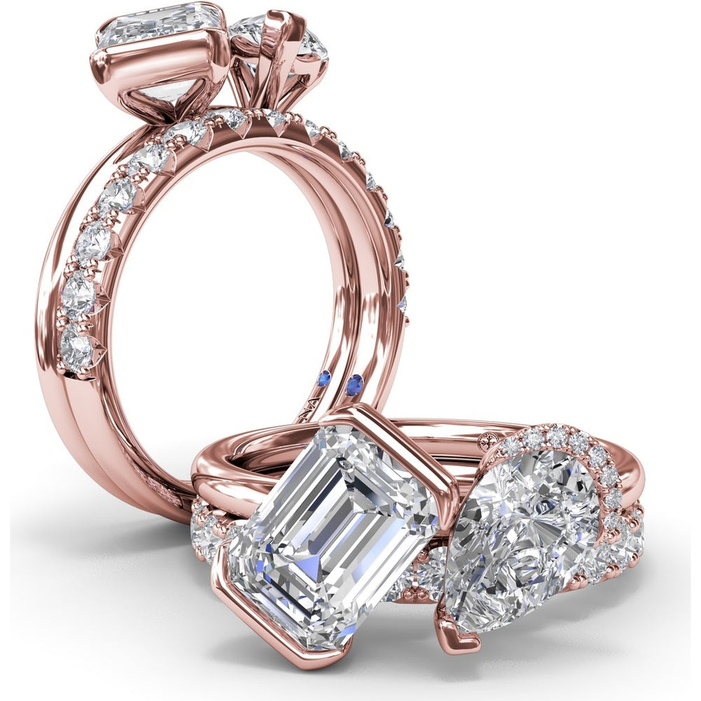 Toi et Moi Engagement Ring Setting with Half-Bezel Emerald Cut and Pear Shape Diamonds - Center Stones Sold Separately by Fana