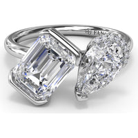 Toi et Moi Engagement Ring Setting with Half-Bezel Emerald Cut and Pear Shape Diamonds - Center Stones Sold Separately by Fana