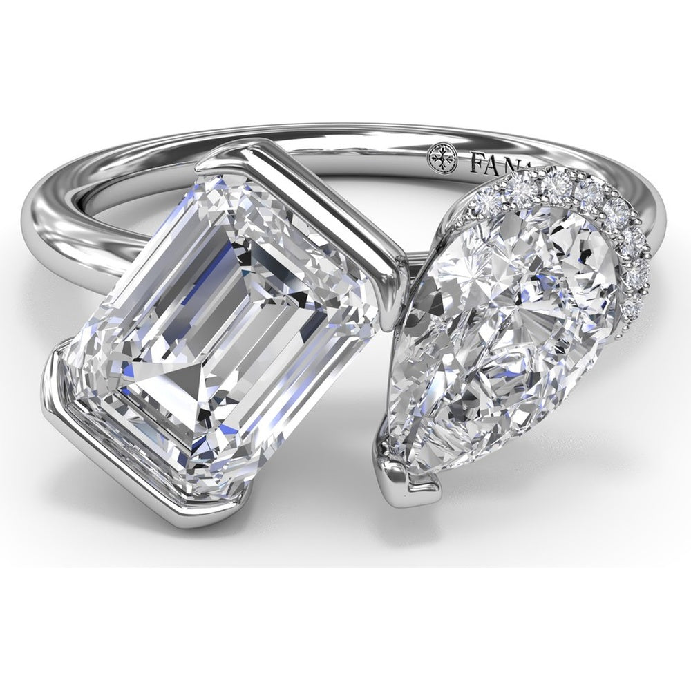 Toi et Moi Engagement Ring Setting with Half-Bezel Emerald Cut and Pear Shape Diamonds - Center Stones Sold Separately by Fana