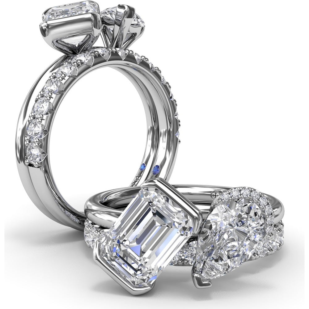 Toi et Moi Engagement Ring Setting with Half-Bezel Emerald Cut and Pear Shape Diamonds - Center Stones Sold Separately by Fana
