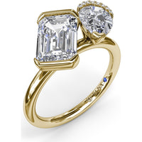 Toi et Moi Engagement Ring Setting with Half-Bezel Emerald Cut and Pear Shape Diamonds - Center Stones Sold Separately by Fana