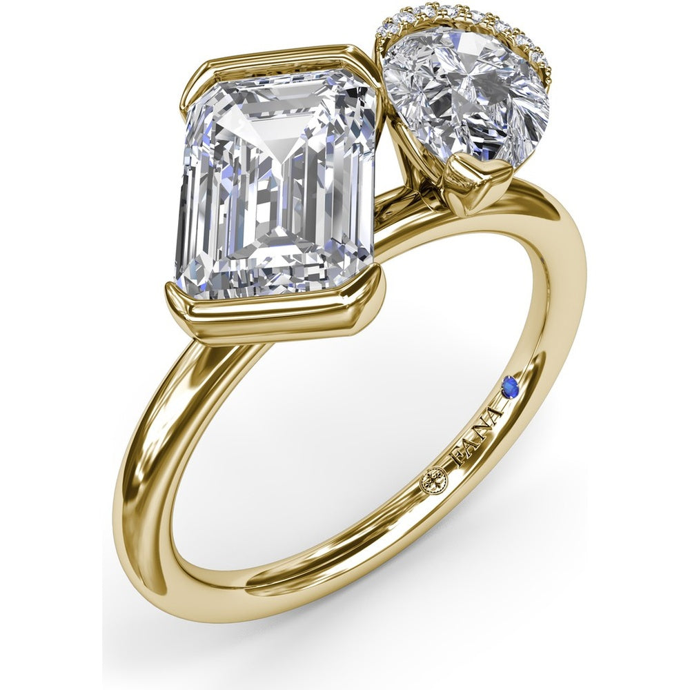 Toi et Moi Engagement Ring Setting with Half-Bezel Emerald Cut and Pear Shape Diamonds - Center Stones Sold Separately by Fana