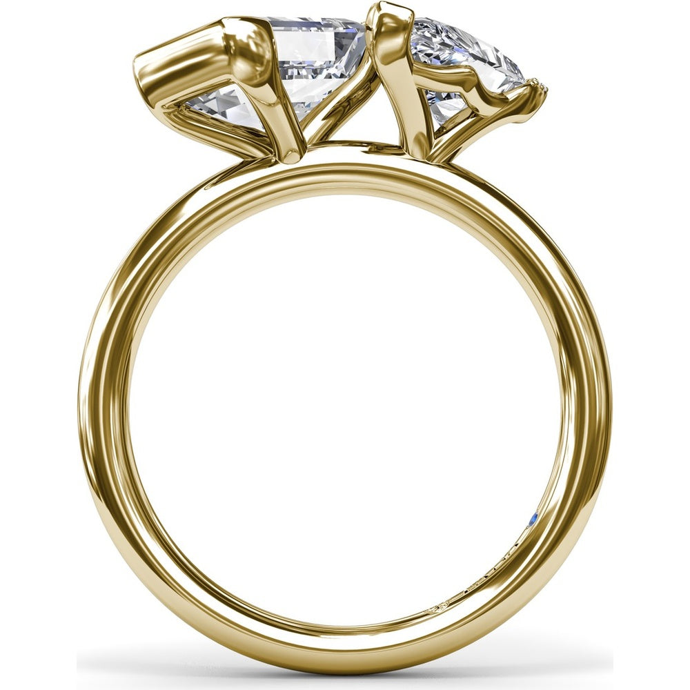 Toi et Moi Engagement Ring Setting with Half-Bezel Emerald Cut and Pear Shape Diamonds - Center Stones Sold Separately by Fana