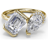 Toi et Moi Engagement Ring Setting with Half-Bezel Emerald Cut and Pear Shape Diamonds - Center Stones Sold Separately by Fana
