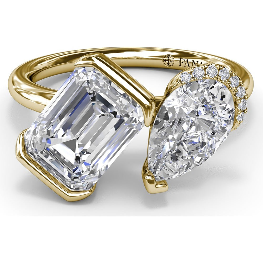 Toi et Moi Engagement Ring Setting with Half-Bezel Emerald Cut and Pear Shape Diamonds - Center Stones Sold Separately by Fana