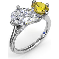 Toi et Moi Engagement Ring Setting with Pear and Round Diamonds, Pavé Bridge Detail - 0.17 Carat Total Diamond Weight (Center Stones Sold Separately) by Fana