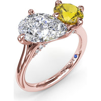 Toi et Moi Engagement Ring Setting with Pear and Round Diamonds, Pavé Bridge Detail - 0.17 Carat Total Diamond Weight (Center Stones Sold Separately) by Fana