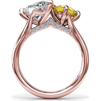 Toi et Moi Engagement Ring Setting with Pear and Round Diamonds, Pavé Bridge Detail - 0.17 Carat Total Diamond Weight (Center Stones Sold Separately) by Fana