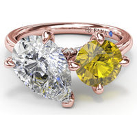 Toi et Moi Engagement Ring Setting with Pear and Round Diamonds, Pavé Bridge Detail - 0.17 Carat Total Diamond Weight (Center Stones Sold Separately) by Fana