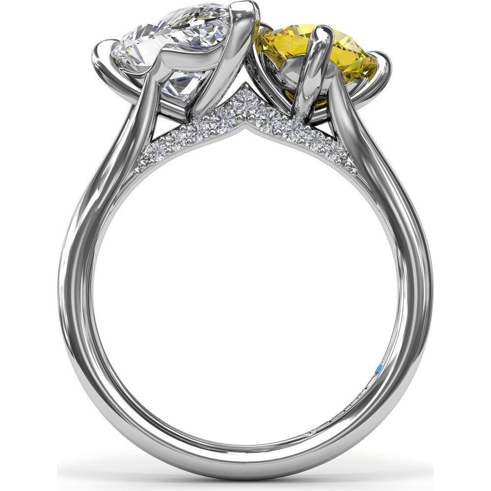 Toi et Moi Engagement Ring Setting with Pear and Round Diamonds, Pavé Bridge Detail - 0.17 Carat Total Diamond Weight (Center Stones Sold Separately) by Fana