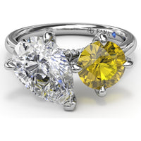 Toi et Moi Engagement Ring Setting with Pear and Round Diamonds, Pavé Bridge Detail - 0.17 Carat Total Diamond Weight (Center Stones Sold Separately) by Fana