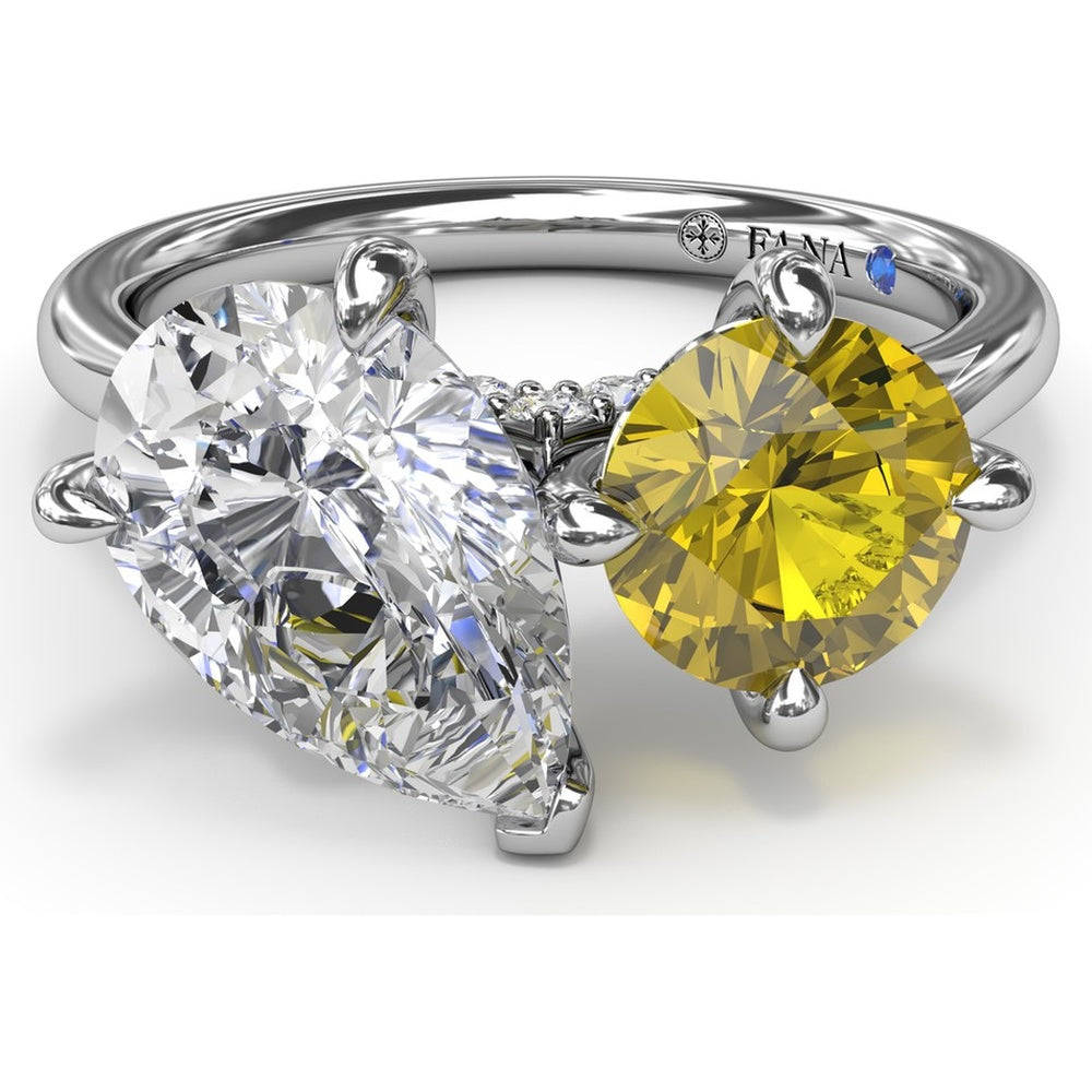 Toi et Moi Engagement Ring Setting with Pear and Round Diamonds, Pavé Bridge Detail - 0.17 Carat Total Diamond Weight (Center Stones Sold Separately) by Fana