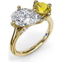 Toi et Moi Engagement Ring Setting with Pear and Round Diamonds, Pavé Bridge Detail - 0.17 Carat Total Diamond Weight (Center Stones Sold Separately) by Fana