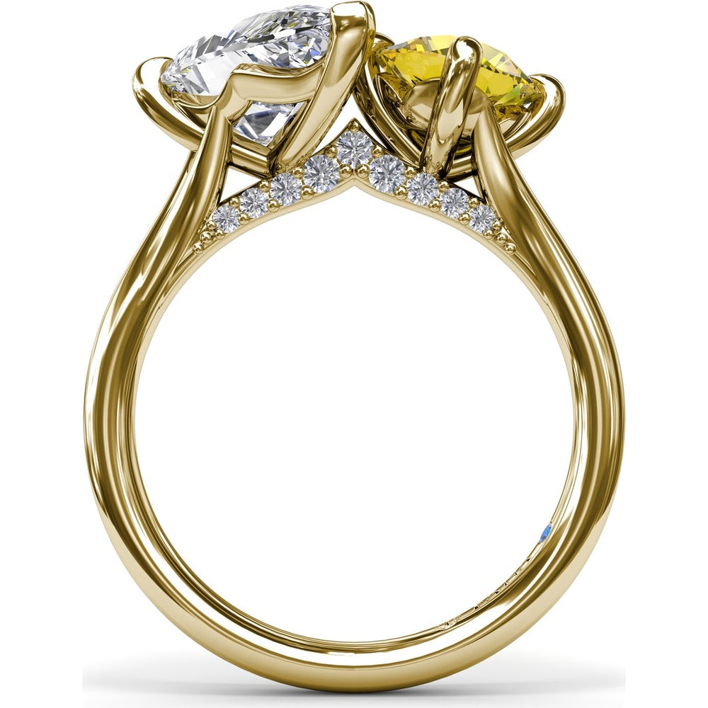 Toi et Moi Engagement Ring Setting with Pear and Round Diamonds, Pavé Bridge Detail - 0.17 Carat Total Diamond Weight (Center Stones Sold Separately) by Fana