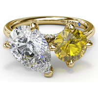 Toi et Moi Engagement Ring Setting with Pear and Round Diamonds, Pavé Bridge Detail - 0.17 Carat Total Diamond Weight (Center Stones Sold Separately) by Fana