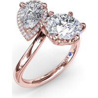 Toi et Moi Engagement Ring Setting with Pear Halo and Round Diamond Mounting - Center Stones Sold Separately, 0.13 Carat Total Diamond Weight by Fana
