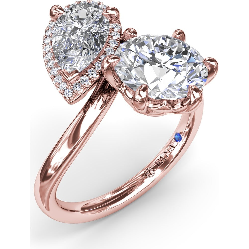 Toi et Moi Engagement Ring Setting with Pear Halo and Round Diamond Mounting - Center Stones Sold Separately, 0.13 Carat Total Diamond Weight by Fana