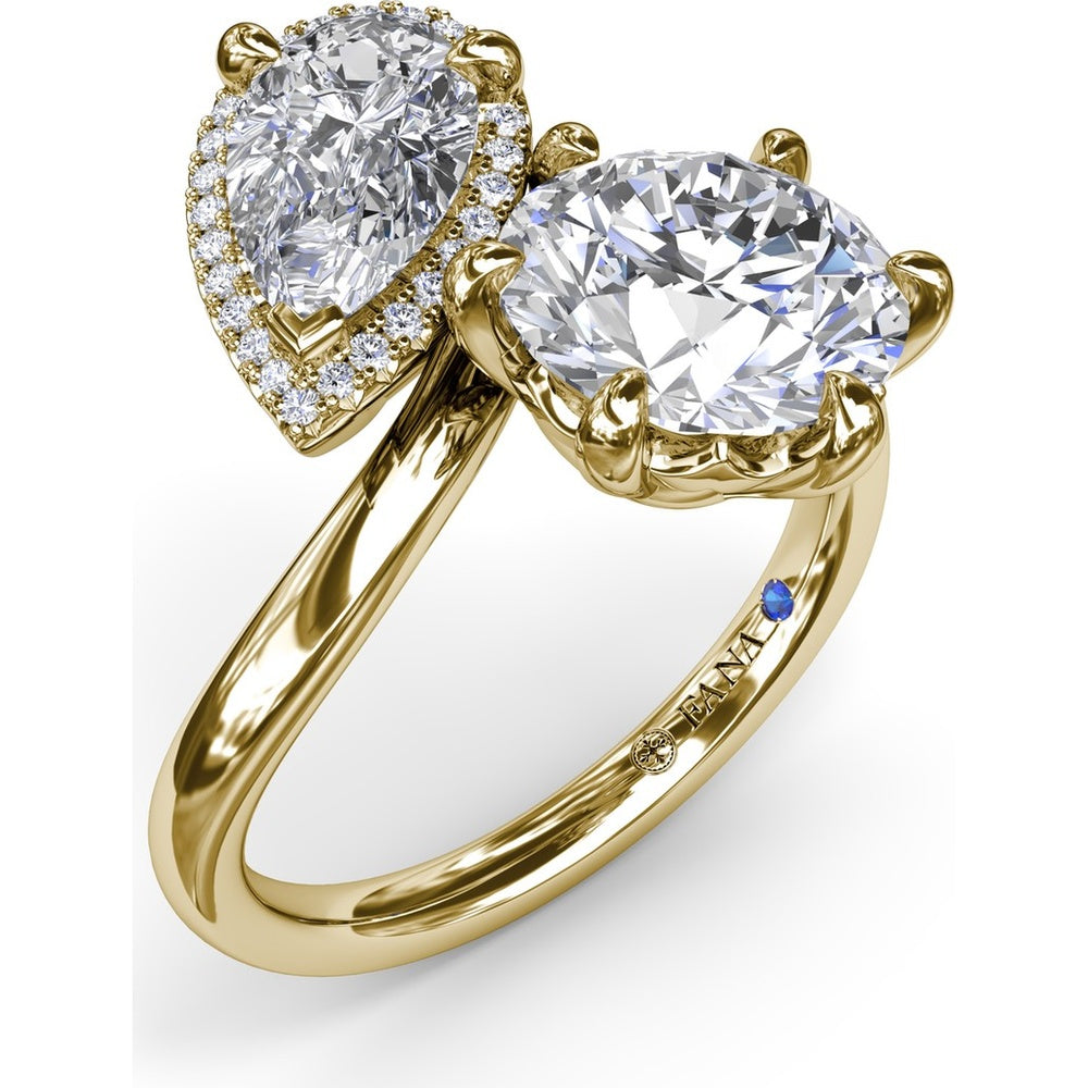 Toi et Moi Engagement Ring Setting with Pear Halo and Round Diamond Mounting - Center Stones Sold Separately, 0.13 Carat Total Diamond Weight by Fana