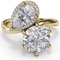 Toi et Moi Engagement Ring Setting with Pear Halo and Round Diamond Mounting - Center Stones Sold Separately, 0.13 Carat Total Diamond Weight by Fana