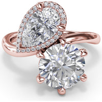 Toi et Moi Engagement Ring Setting with Pear Halo and Round Diamond Mounting - Center Stones Sold Separately, 0.13 Carat Total Diamond Weight by Fana