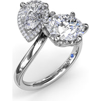 Toi et Moi Engagement Ring Setting with Pear Halo and Round Diamond Mounting - Center Stones Sold Separately, 0.13 Carat Total Diamond Weight by Fana
