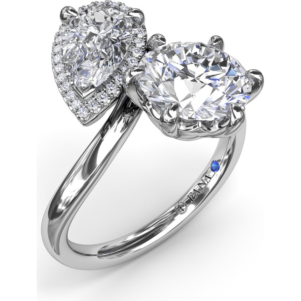Toi et Moi Engagement Ring Setting with Pear Halo and Round Diamond Mounting - Center Stones Sold Separately, 0.13 Carat Total Diamond Weight by Fana