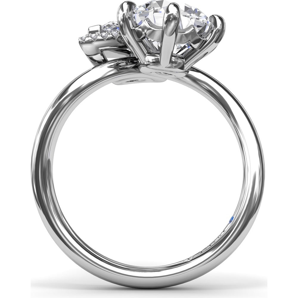 Toi et Moi Engagement Ring Setting with Pear Halo and Round Diamond Mounting - Center Stones Sold Separately, 0.13 Carat Total Diamond Weight by Fana