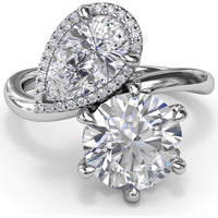 Toi et Moi Engagement Ring Setting with Pear Halo and Round Diamond Mounting - Center Stones Sold Separately, 0.13 Carat Total Diamond Weight by Fana