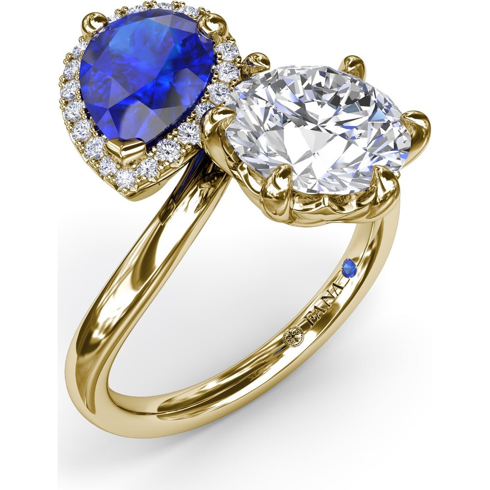 Toi et Moi Engagement Ring Setting with Pear-Shaped Sapphire Halo and Round Diamond Mount - Center Stones Sold Separately by Fana