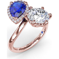 Toi et Moi Engagement Ring Setting with Pear-Shaped Sapphire Halo and Round Diamond Mount - Center Stones Sold Separately by Fana