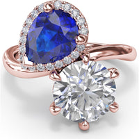 Toi et Moi Engagement Ring Setting with Pear-Shaped Sapphire Halo and Round Diamond Mount - Center Stones Sold Separately by Fana