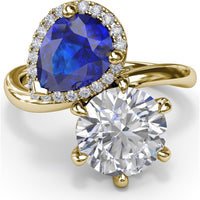 Toi et Moi Engagement Ring Setting with Pear-Shaped Sapphire Halo and Round Diamond Mount - Center Stones Sold Separately by Fana