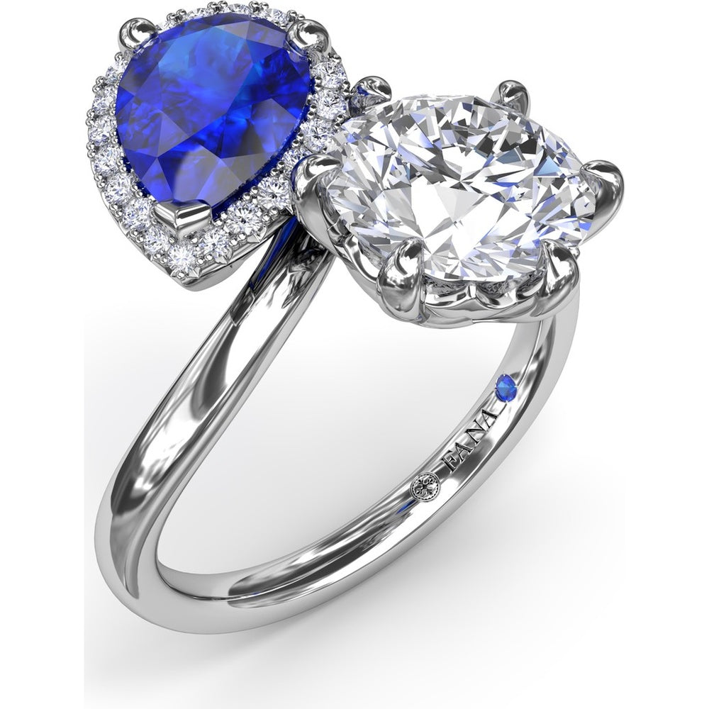Toi et Moi Engagement Ring Setting with Pear-Shaped Sapphire Halo and Round Diamond Mount - Center Stones Sold Separately by Fana