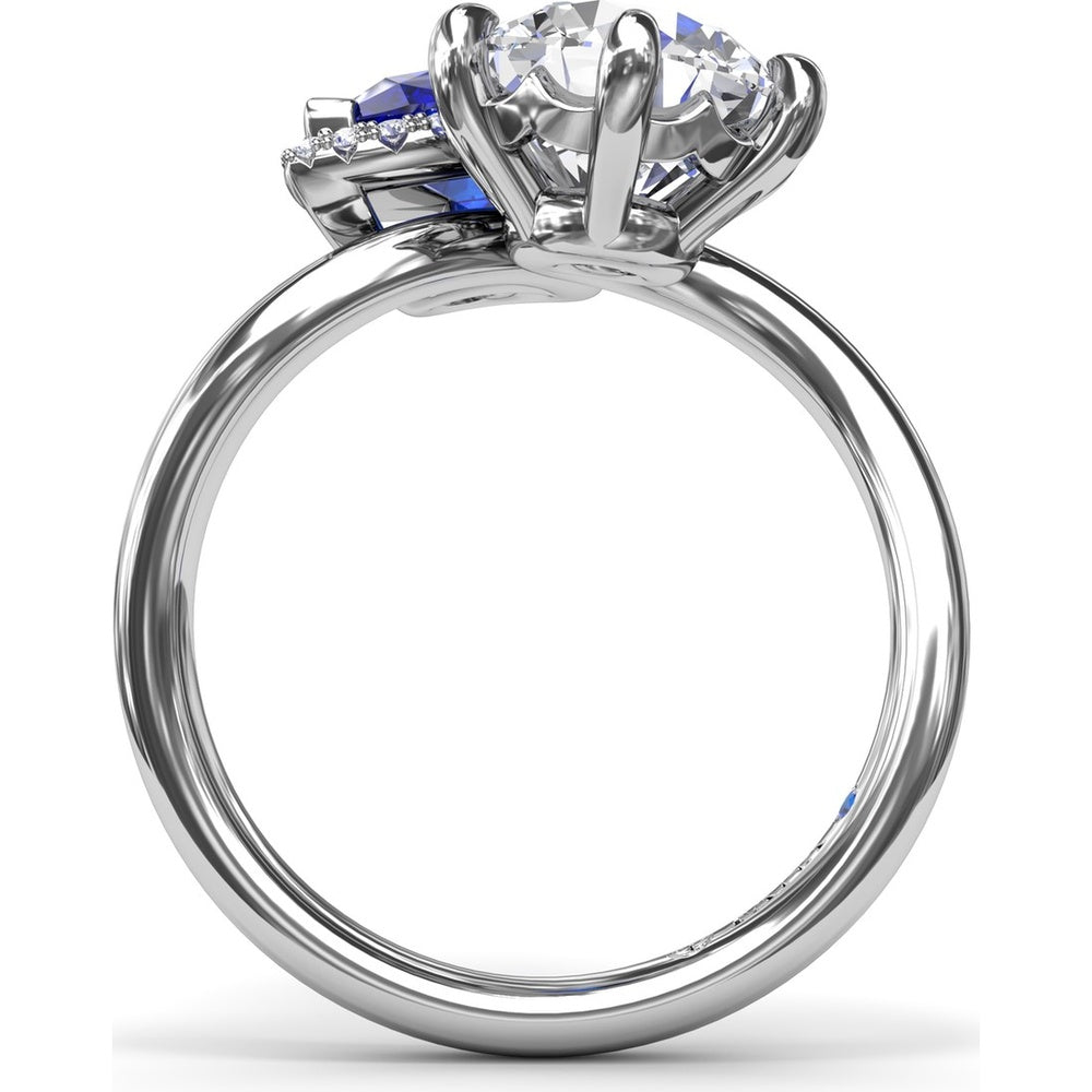 Toi et Moi Engagement Ring Setting with Pear-Shaped Sapphire Halo and Round Diamond Mount - Center Stones Sold Separately by Fana