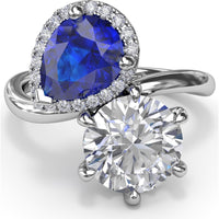 Toi et Moi Engagement Ring Setting with Pear-Shaped Sapphire Halo and Round Diamond Mount - Center Stones Sold Separately by Fana