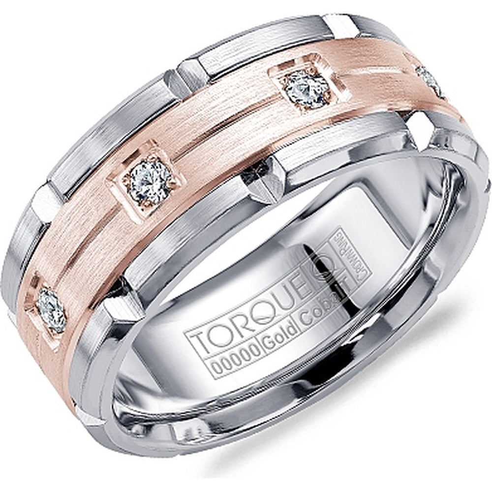 Torque Men's Wedding Band - 14K Rose Gold and White Cobalt with Round Diamonds - 0.57 Carat Total Diamond Weight - 9mm Width from the Cobalt Collection