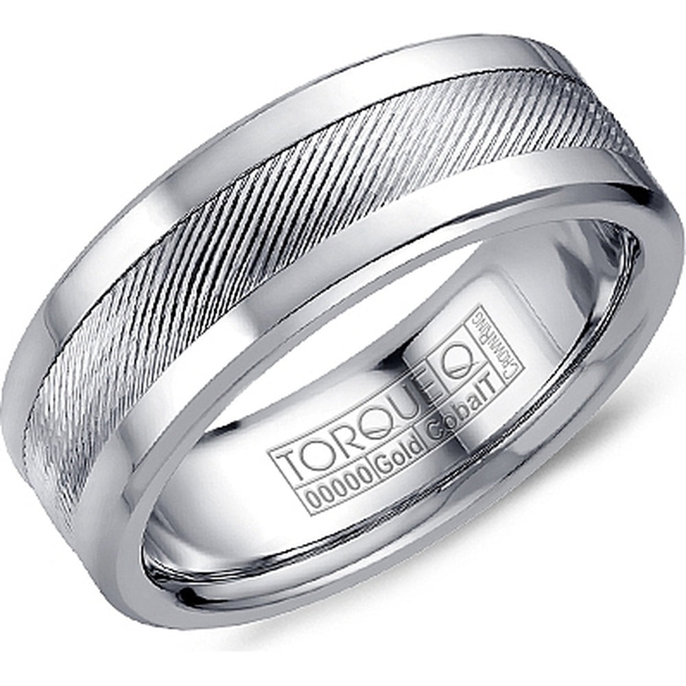 Torque Men's Wedding Band - 14K White Gold and Cobalt with Brushed Center and High Polish Edges - 7.5mm Width from the Cobalt Collection