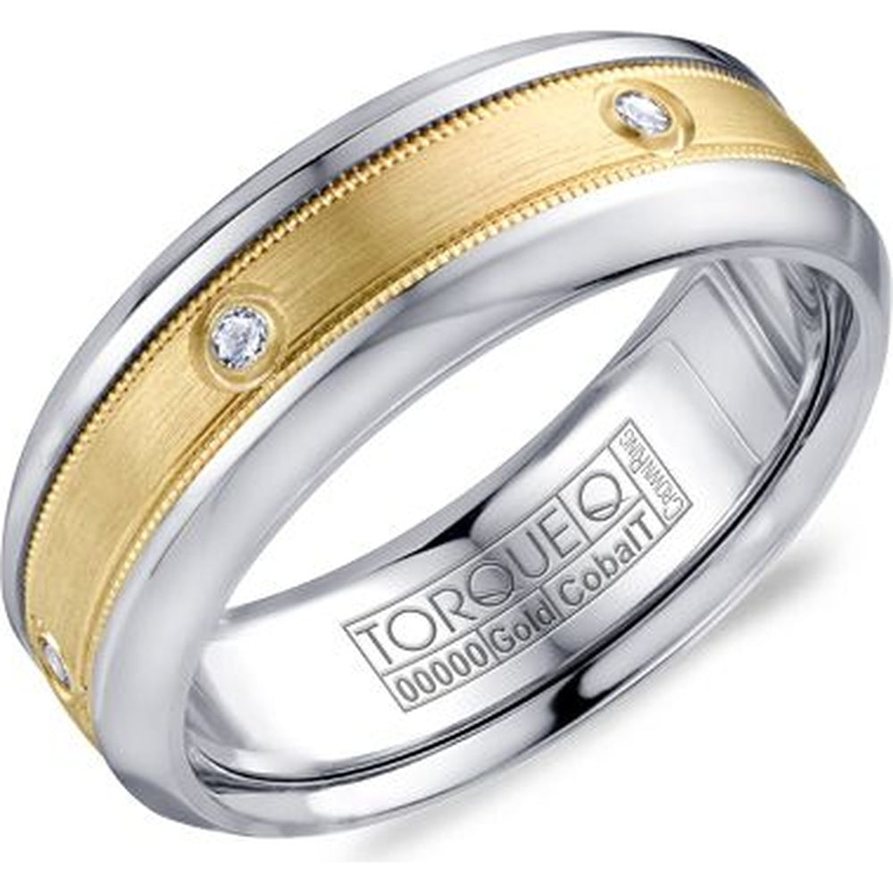 Torque Men's Wedding Band - 14K Yellow Gold and White Cobalt with Bezel-Set Round Diamonds and Milgrain Detail- 0.13 Carat Total Diamond Weight - 7.5mm Width from the Cobalt Collection